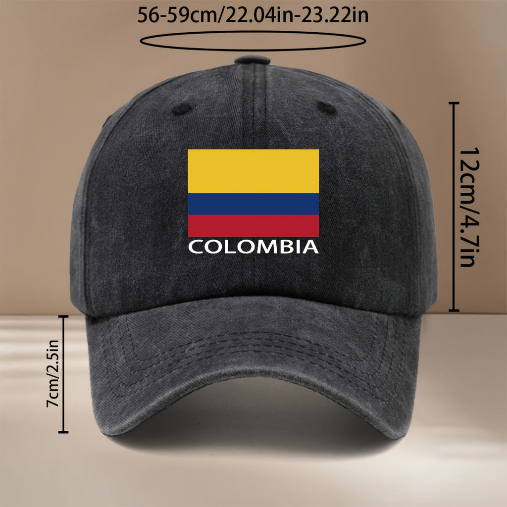 COLOMBIA Text Graphic Baseball Cap, Simple and Trendy Hip-Hop Hat for Men and Women, Textured Curved Brim Hat, Comfortable and Lightweight Duckbill Cap, Suitable for Vacation, Travel, Dinner Parties, and Camping, Six-Panel Hat, Adjustable Size