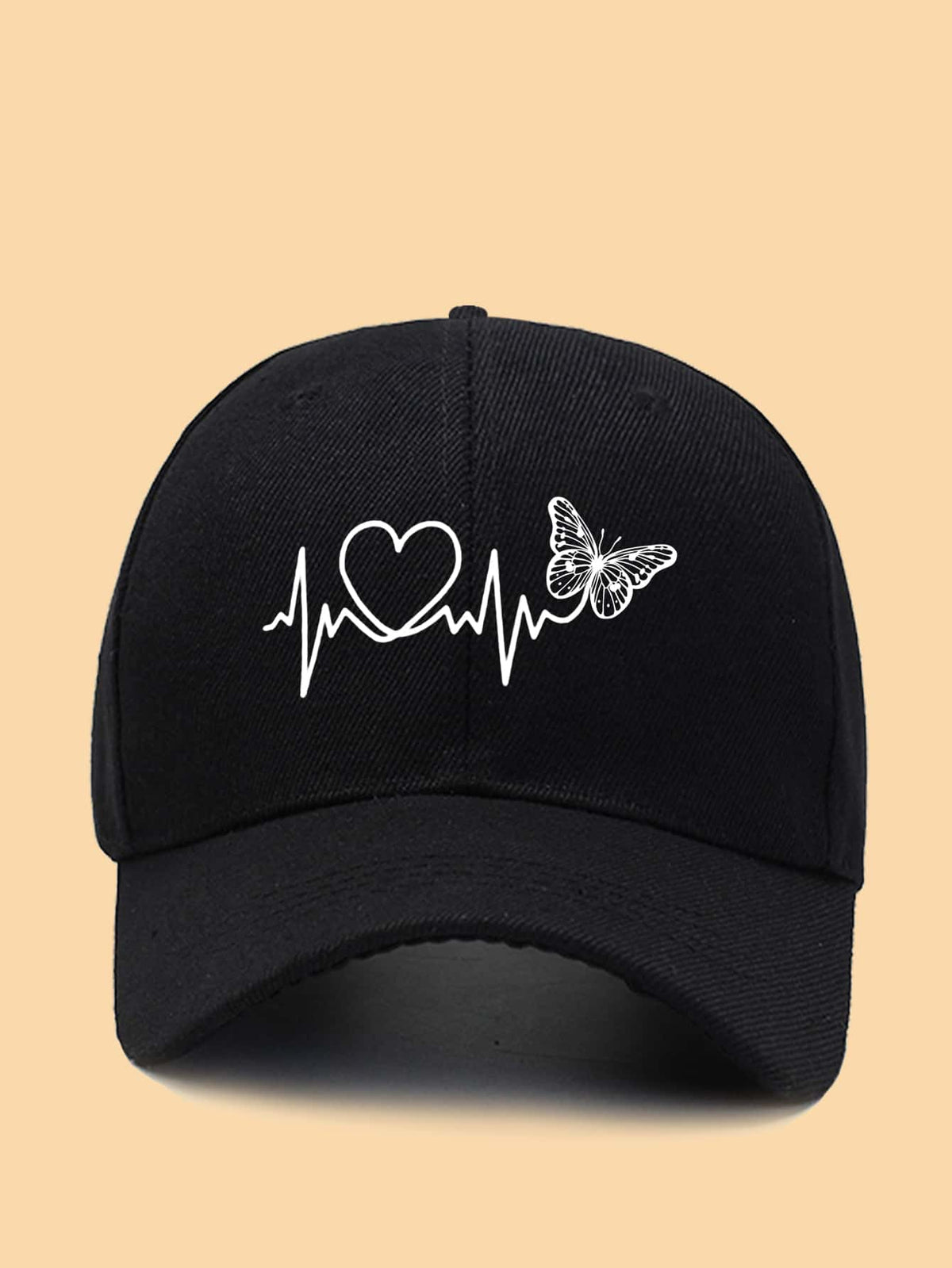 1 Stück Damen Baseballkappe mit Schwarz-Linien & Schmetterling Muster, Outdoor Sonnenhut zum Valentinstag