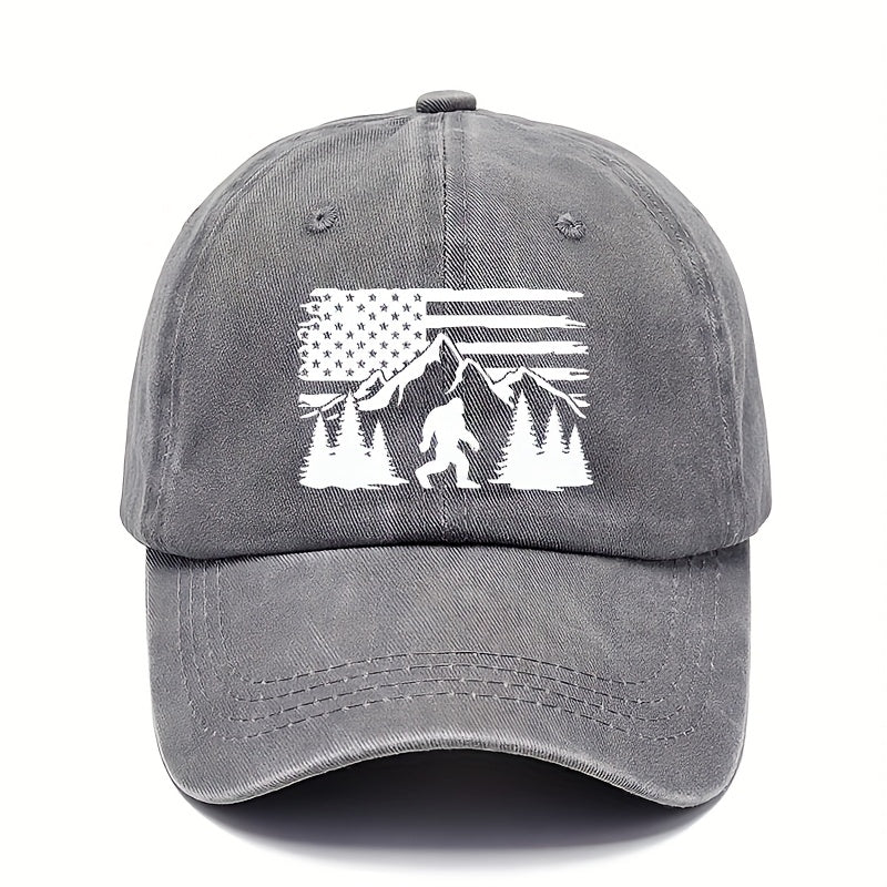 Men's Adjustable Sun Baseball Cap with American Flag & Pine Tree Design - Breathable Outdoor Dad Hat Suitable for Fishing, Hiking, Camping, Machine Washable, Casual Sports Cap for American-Themed Outdoor Gear