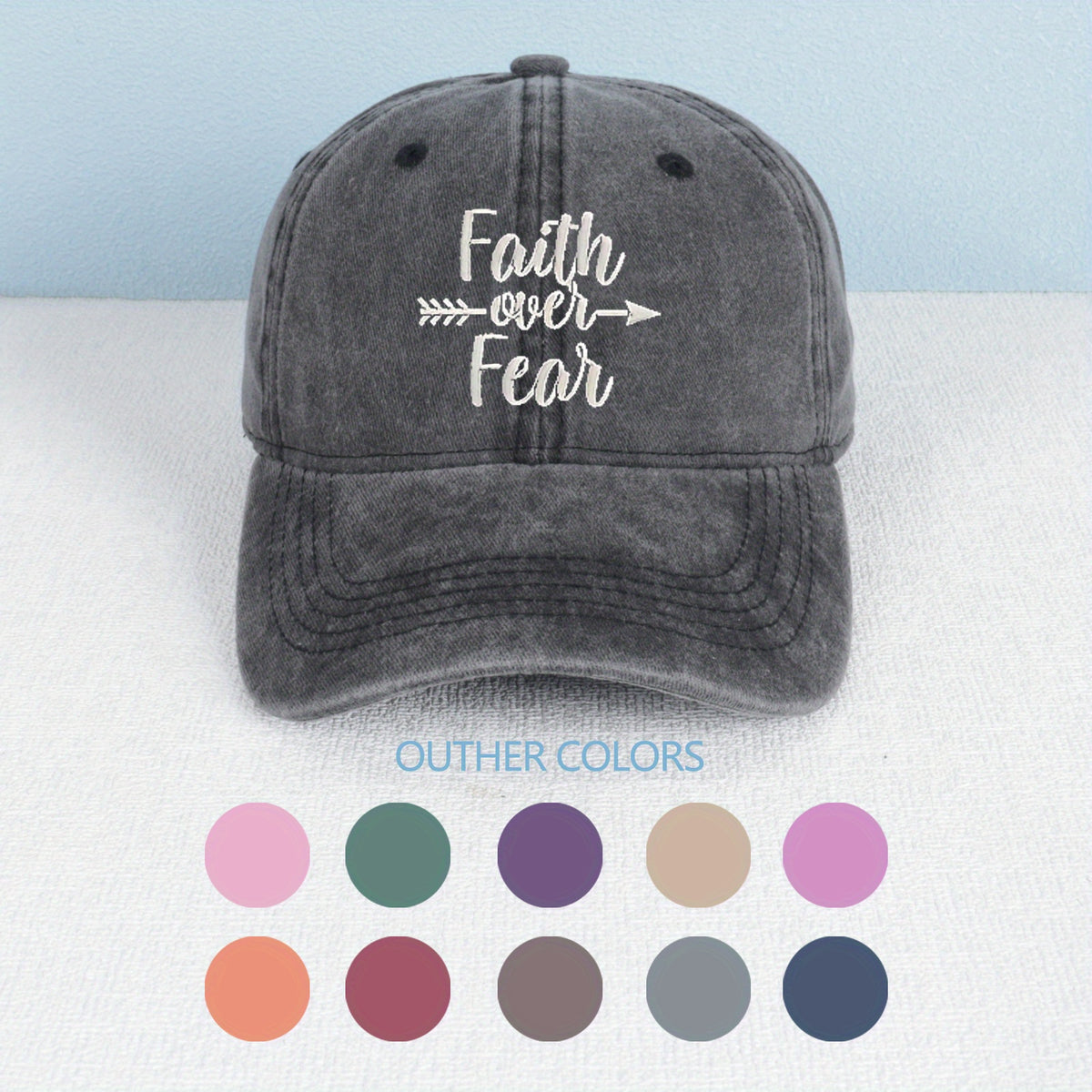 Faith Over Fear Baseball Cap - Vintage Washed Cotton Adjustable Christian Hat, Unisex, Breathable And Lightweight Design with Buckle Closure, Multiple Color Options, Suitable for Outdoor Sports And Casual Wear, New Year Accessory, Details