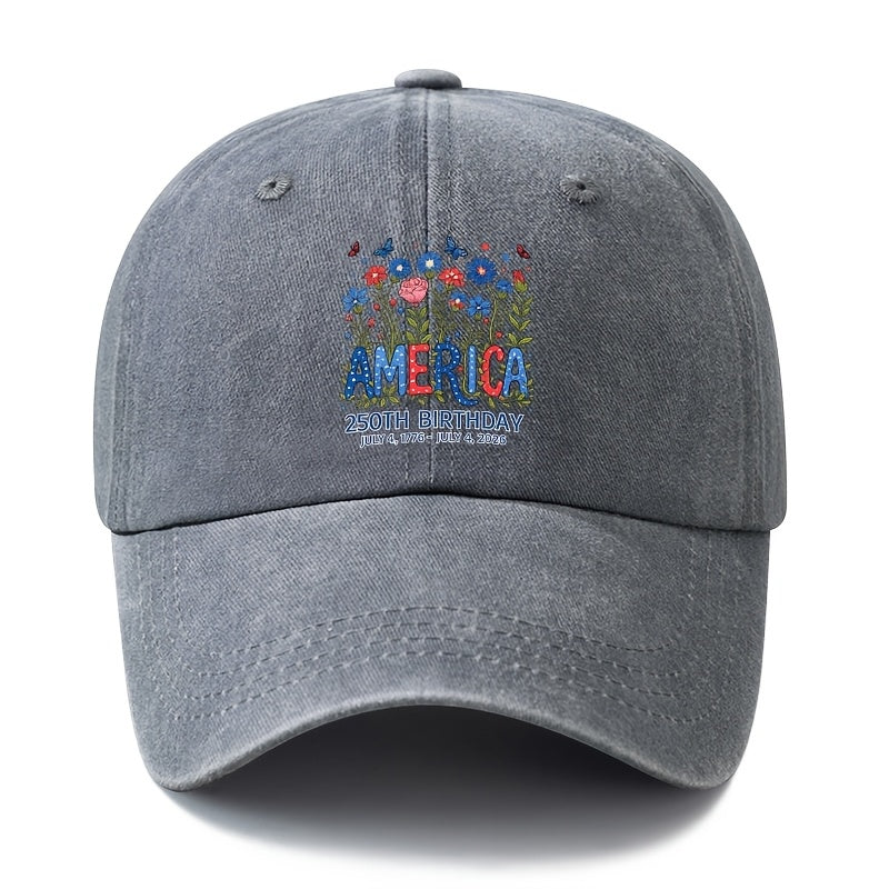 Special Baseball Cap for The 250Th Anniversary Celebration of The Founding of The United States, Unisex Printed Star And Stripe Floral Baseball Cap, Classic Retro Washed Lightweight Outdoor Curved Brim Cap, Trucker Baseball Cap, Suitable for Outdoor