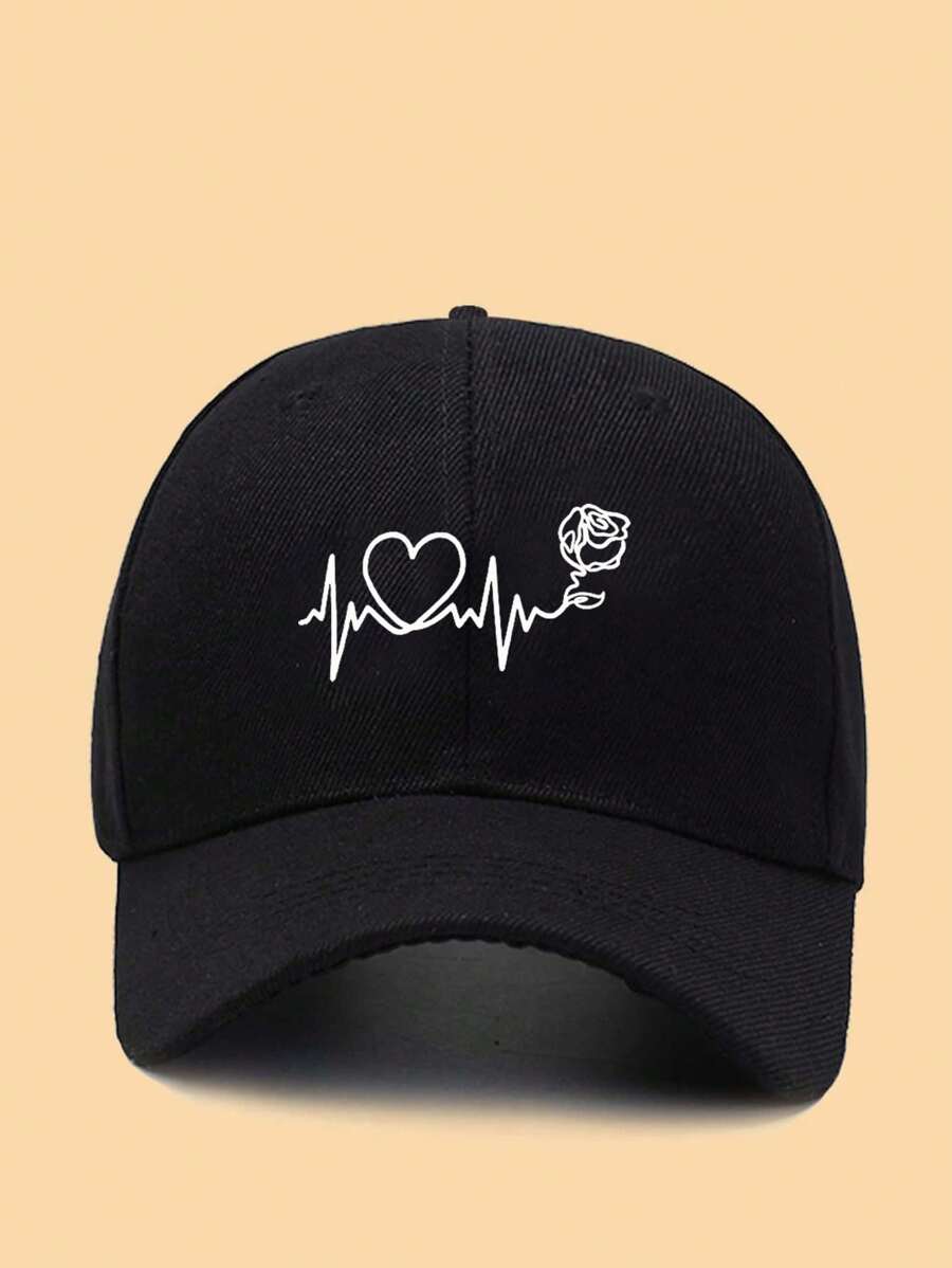 1 Stück Damen Baseballkappe mit Schwarz-Linien & Schmetterling Muster, Outdoor Sonnenhut zum Valentinstag