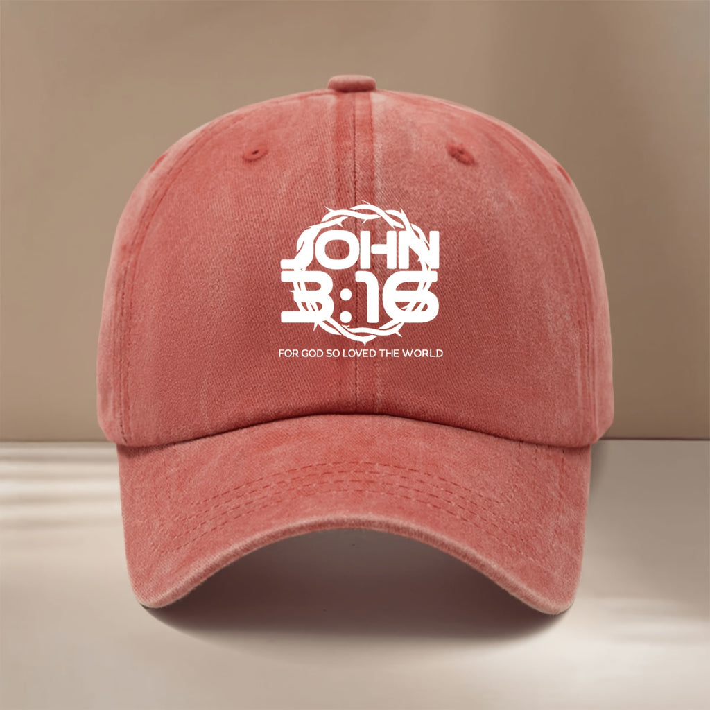 A Baseball Cap Featuring The Text JOHN 3:16, Designed in a Easy And Lightweight Style Suitable for Both Men And Women. This Hip-Hop Duckbill Cap Is Perfect for Vacations, Gatherings, And Camping