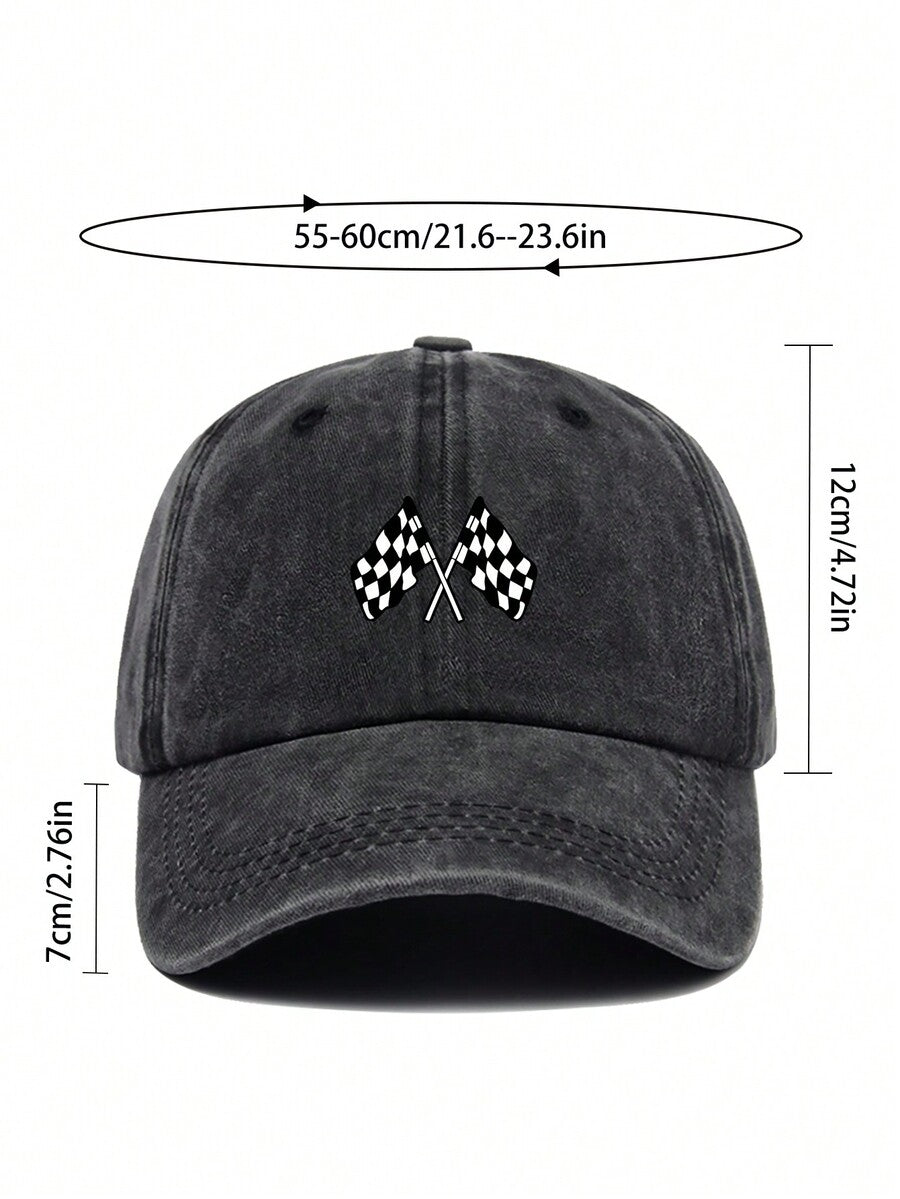 Klassische Rennflagge bedruckte Baseballkappe - Schwarz-Weiß karierte Baseballmütze für Herren und Damen, Offroadauto/Motorrad Sportkappe, ideales Geschenk für Freunde und Familie, geeignet für Casual, Unterhaltung, Urlaub, Auto/Motorrad Rennsport, Hallow