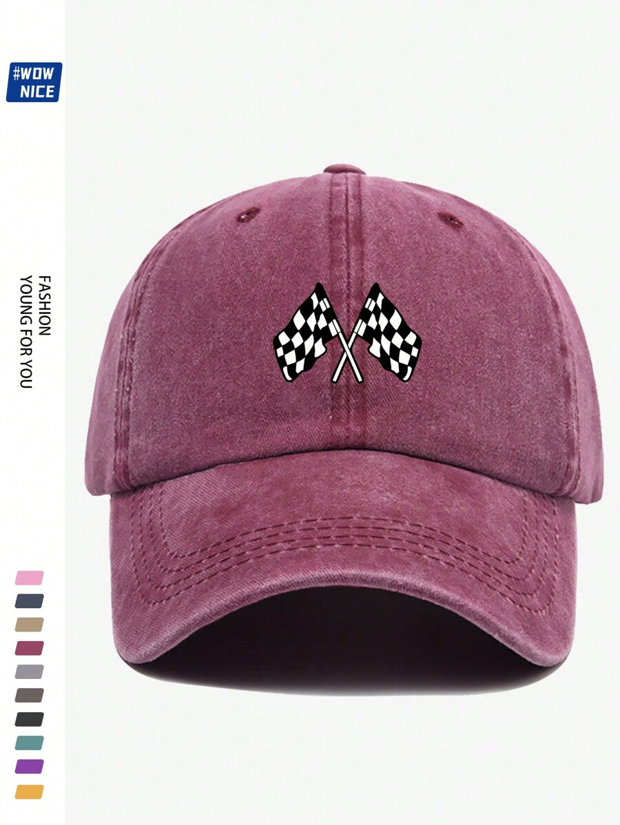 Klassische Rennflagge bedruckte Baseballkappe - Schwarz-Weiß karierte Baseballmütze für Herren und Damen, Offroadauto/Motorrad Sportkappe, ideales Geschenk für Freunde und Familie, geeignet für Casual, Unterhaltung, Urlaub, Auto/Motorrad Rennsport, Hallow