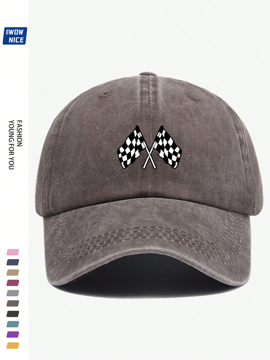 Klassische Rennflagge bedruckte Baseballkappe - Schwarz-Weiß karierte Baseballmütze für Herren und Damen, Offroadauto/Motorrad Sportkappe, ideales Geschenk für Freunde und Familie, geeignet für Casual, Unterhaltung, Urlaub, Auto/Motorrad Rennsport, Hallow