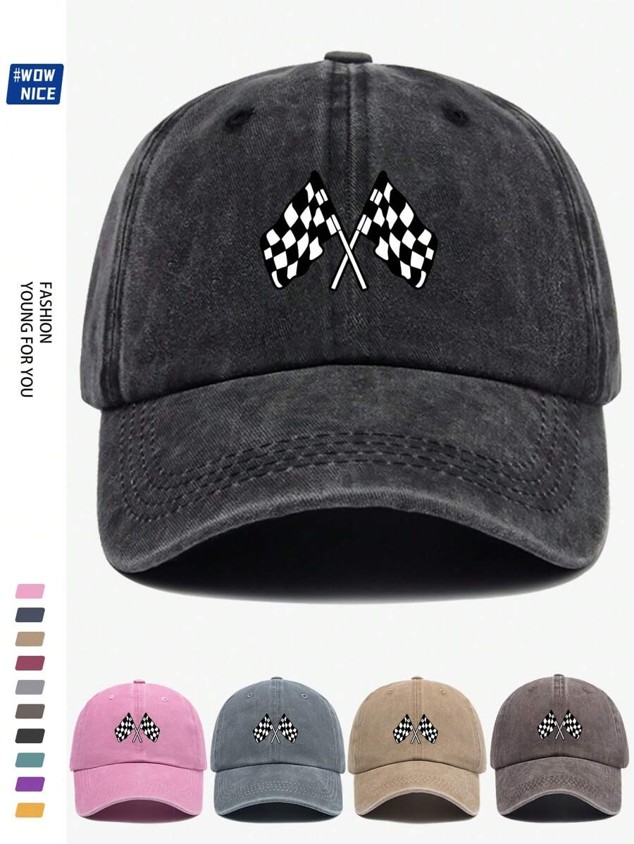 Klassische Rennflagge bedruckte Baseballkappe - Schwarz-Weiß karierte Baseballmütze für Herren und Damen, Offroadauto/Motorrad Sportkappe, ideales Geschenk für Freunde und Familie, geeignet für Casual, Unterhaltung, Urlaub, Auto/Motorrad Rennsport, Hallow