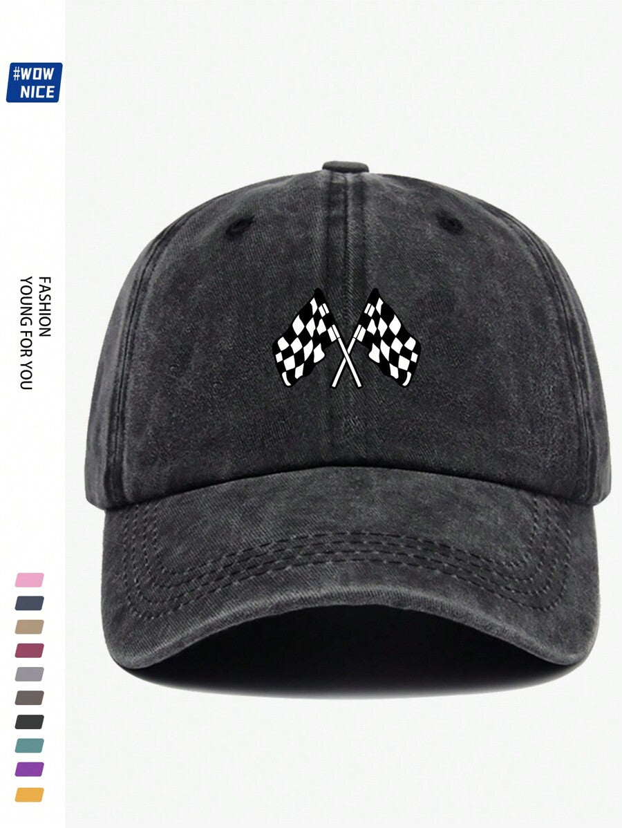 Klassische Rennflagge bedruckte Baseballkappe - Schwarz-Weiß karierte Baseballmütze für Herren und Damen, Offroadauto/Motorrad Sportkappe, ideales Geschenk für Freunde und Familie, geeignet für Casual, Unterhaltung, Urlaub, Auto/Motorrad Rennsport, Hallow