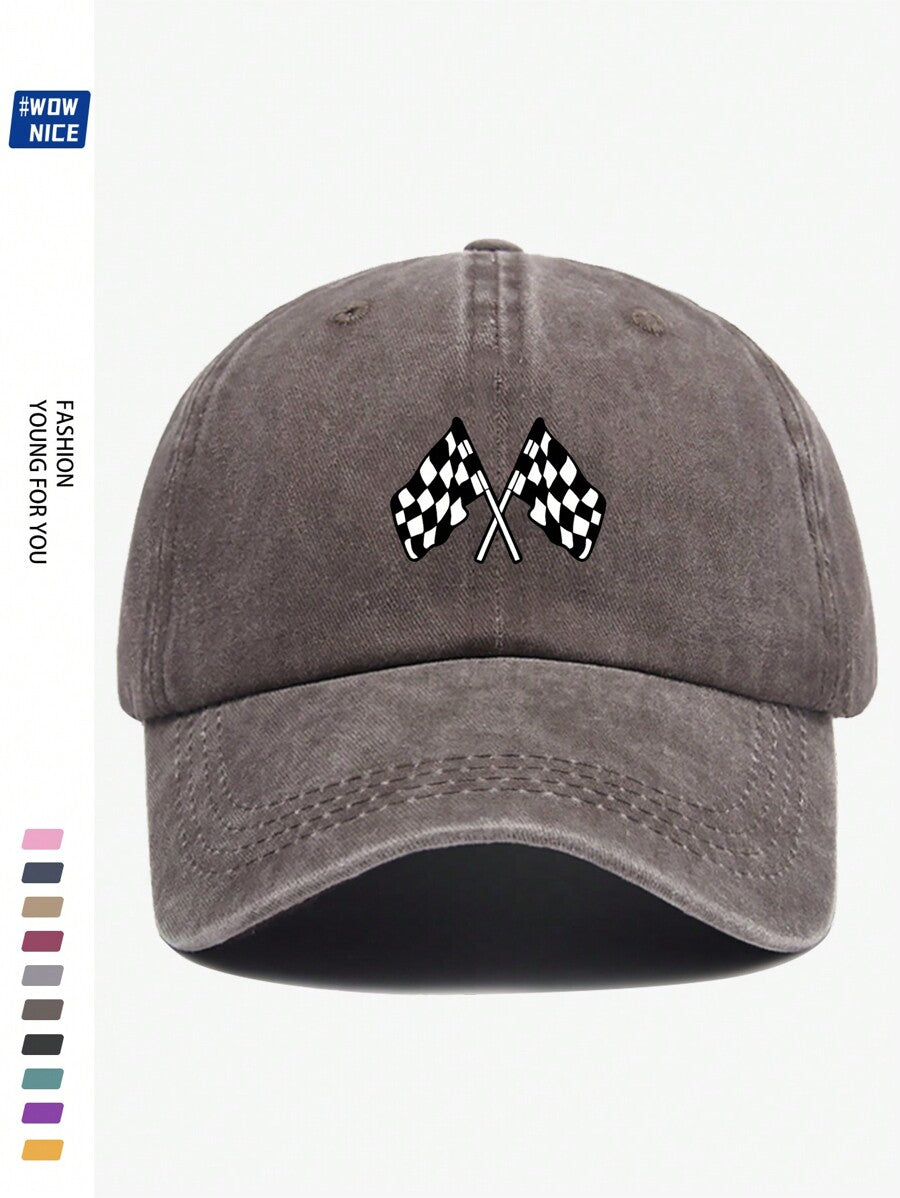 Klassische Rennflagge bedruckte Baseballkappe - Schwarz-Weiß karierte Baseballmütze für Herren und Damen, Offroadauto/Motorrad Sportkappe, ideales Geschenk für Freunde und Familie, geeignet für Casual, Unterhaltung, Urlaub, Auto/Motorrad Rennsport, Hallow