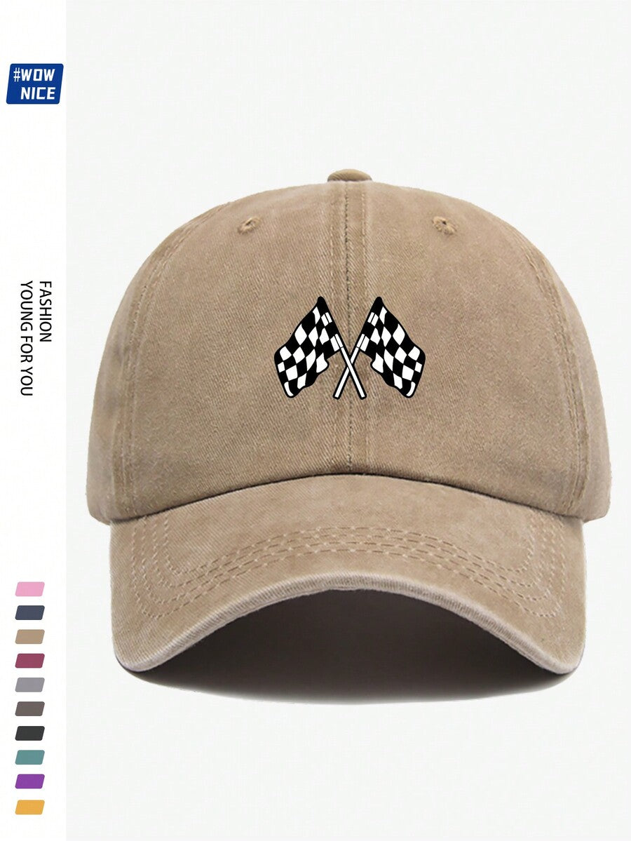 Klassische Rennflagge bedruckte Baseballkappe - Schwarz-Weiß karierte Baseballmütze für Herren und Damen, Offroadauto/Motorrad Sportkappe, ideales Geschenk für Freunde und Familie, geeignet für Casual, Unterhaltung, Urlaub, Auto/Motorrad Rennsport, Hallow