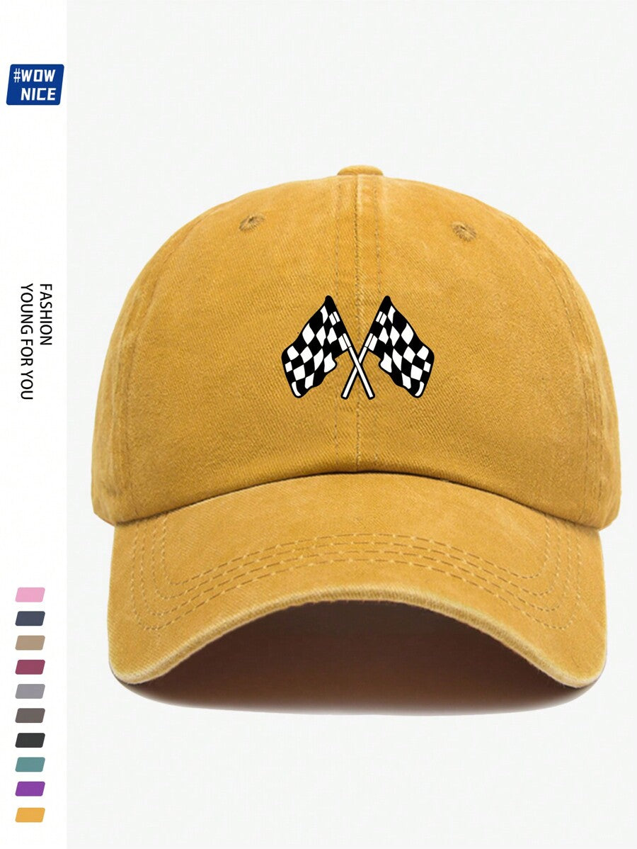 Klassische Rennflagge bedruckte Baseballkappe - Schwarz-Weiß karierte Baseballmütze für Herren und Damen, Offroadauto/Motorrad Sportkappe, ideales Geschenk für Freunde und Familie, geeignet für Casual, Unterhaltung, Urlaub, Auto/Motorrad Rennsport, Hallow