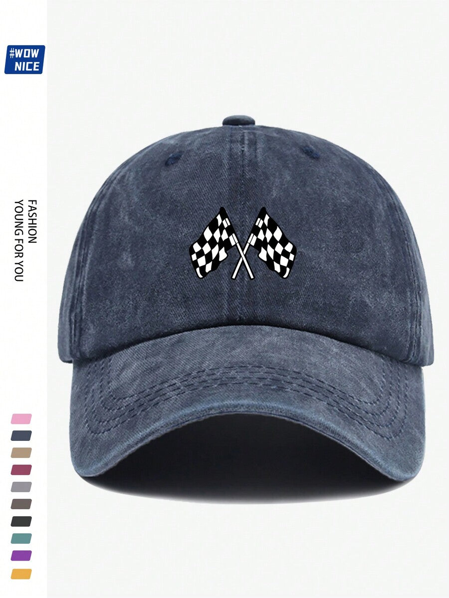 Klassische Rennflagge bedruckte Baseballkappe - Schwarz-Weiß karierte Baseballmütze für Herren und Damen, Offroadauto/Motorrad Sportkappe, ideales Geschenk für Freunde und Familie, geeignet für Casual, Unterhaltung, Urlaub, Auto/Motorrad Rennsport, Hallow