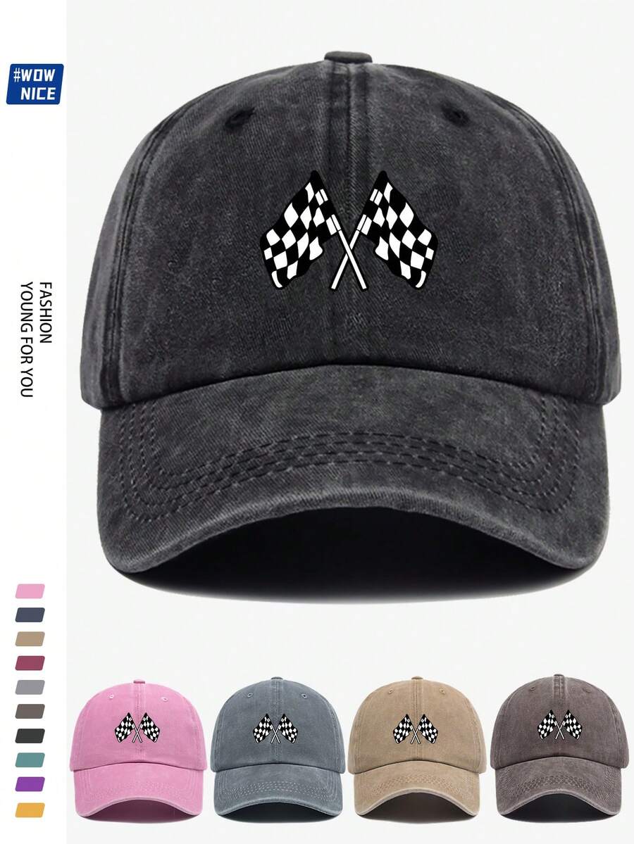 Klassische Rennflagge bedruckte Baseballkappe - Schwarz-Weiß karierte Baseballmütze für Herren und Damen, Offroadauto/Motorrad Sportkappe, ideales Geschenk für Freunde und Familie, geeignet für Casual, Unterhaltung, Urlaub, Auto/Motorrad Rennsport, Hallow