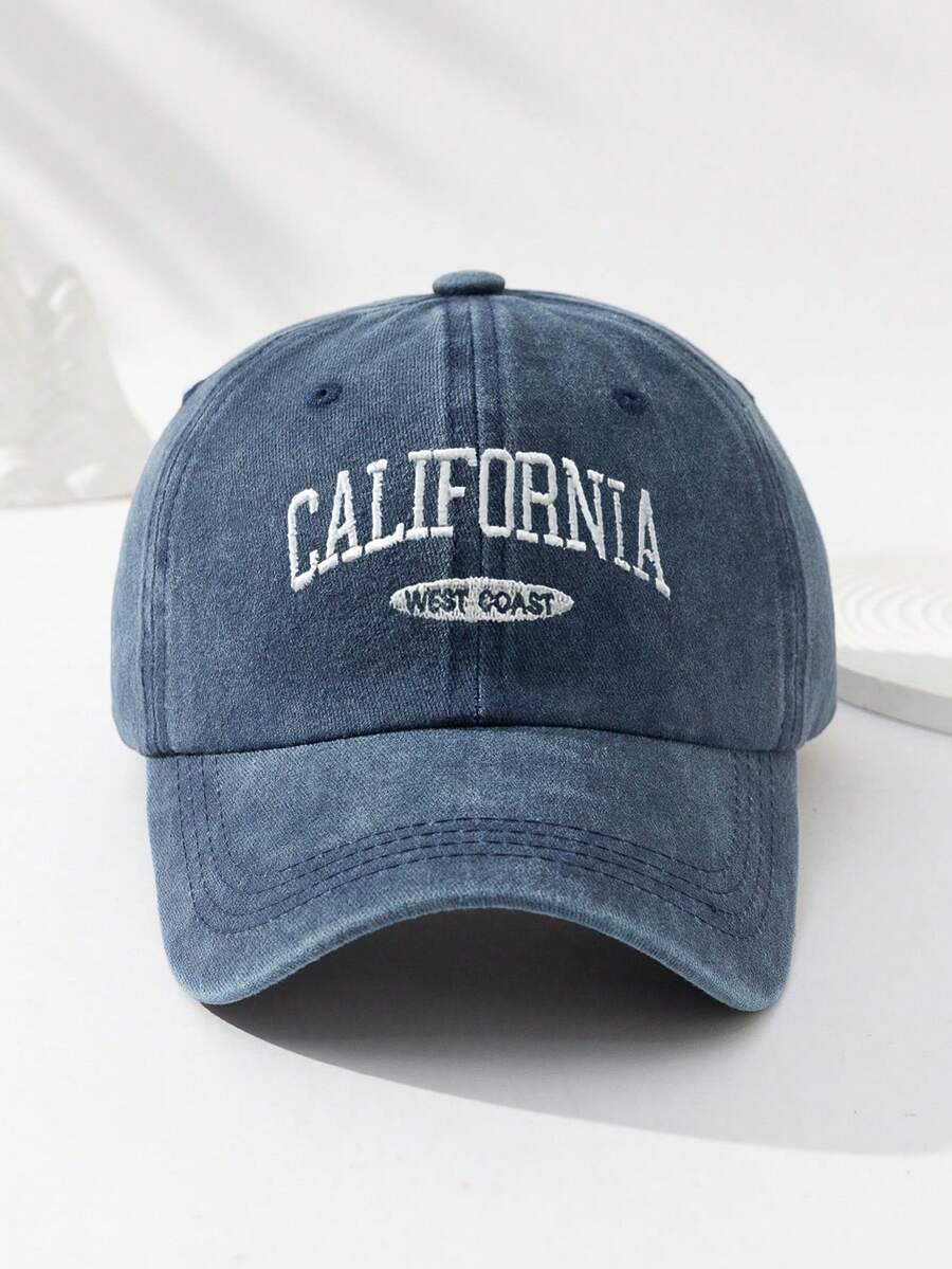 MAKEFGE 1 Stück Unisex Lässig Mode CALIFORNIA bestickte, verwaschene UV-Schutz verstellbare weiche Baseballkappe für den Outdoor-Gebrauch, passend für tägliches Outfit und Halloween