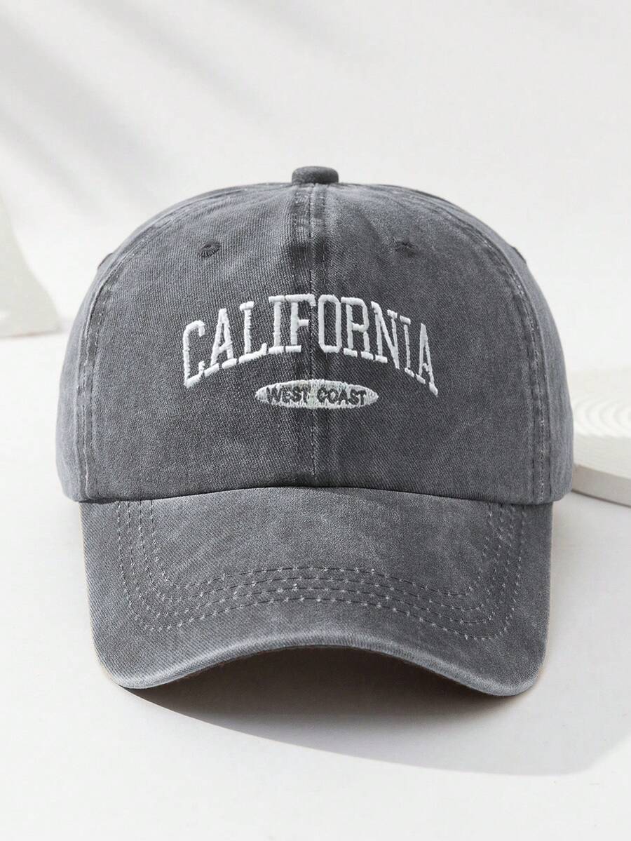 MAKEFGE 1 Stück Unisex Lässig Mode CALIFORNIA bestickte, verwaschene UV-Schutz verstellbare weiche Baseballkappe für den Outdoor-Gebrauch, passend für tägliches Outfit und Halloween