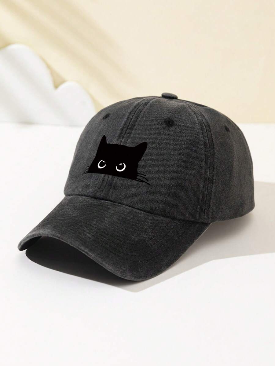 1 Stück Damen Baseballkappe mit weißer Katzenaugen-Grafik, süßes Tier-Muster, verstellbarer Schirm, atmungsaktiv, geeignet für Outdoor-Sport, Camping, Reisen, Geschenk, Sommer, Strand, Hut