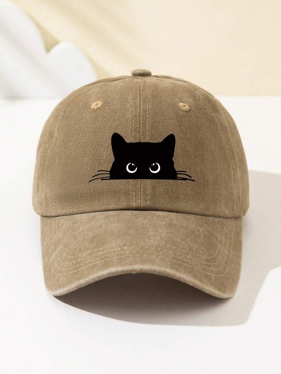 1 Stück Damen Baseballkappe mit weißer Katzenaugen-Grafik, süßes Tier-Muster, verstellbarer Schirm, atmungsaktiv, geeignet für Outdoor-Sport, Camping, Reisen, Geschenk, Sommer, Strand, Hut