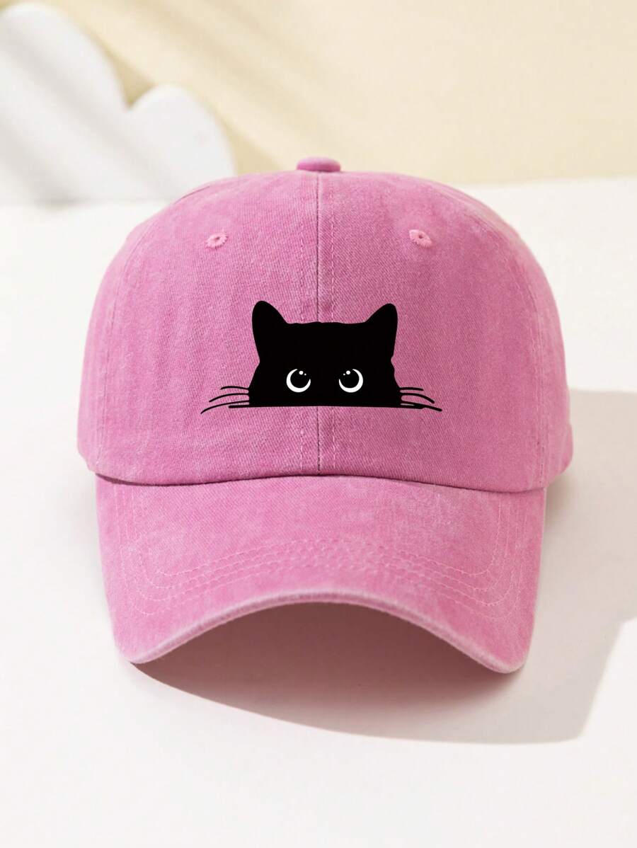1 Stück Damen Baseballkappe mit weißer Katzenaugen-Grafik, süßes Tier-Muster, verstellbarer Schirm, atmungsaktiv, geeignet für Outdoor-Sport, Camping, Reisen, Geschenk, Sommer, Strand, Hut
