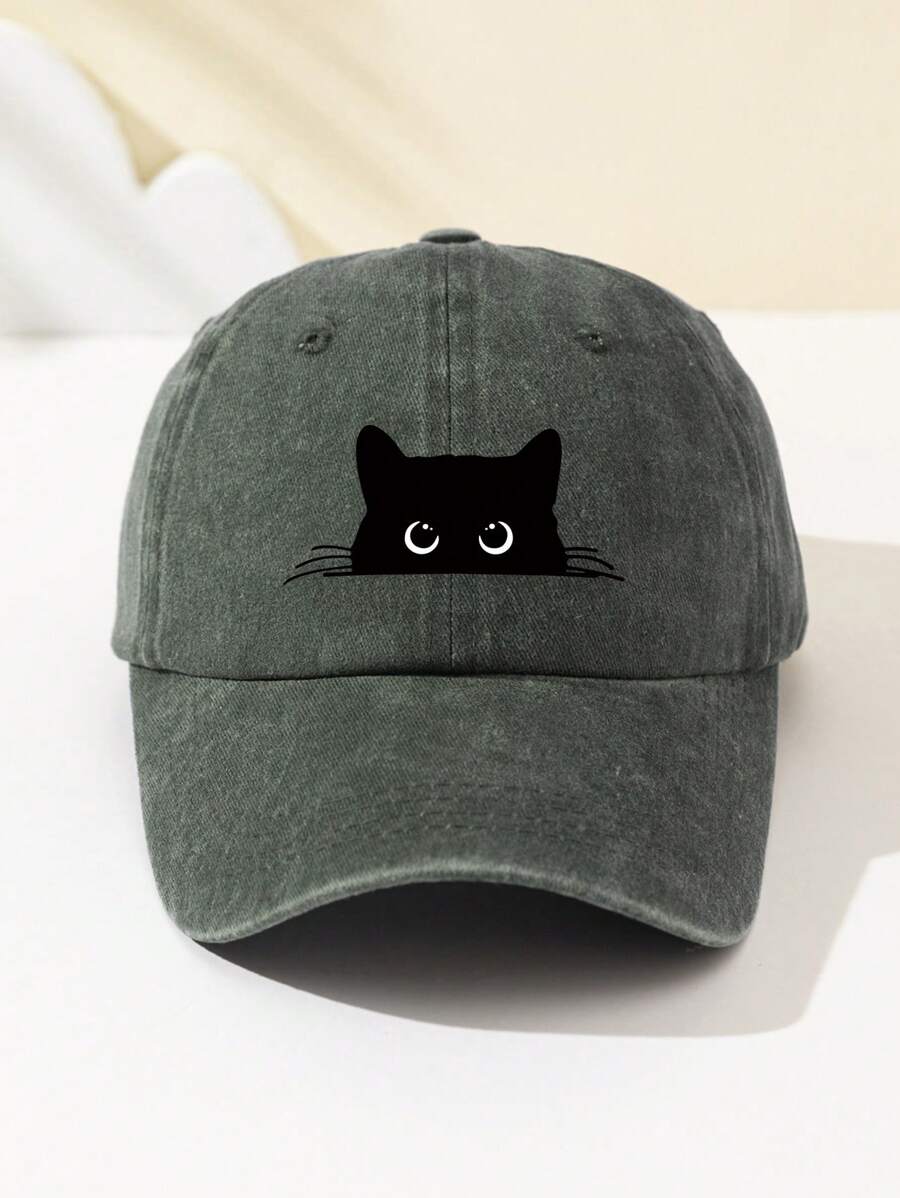 1 Stück Damen Baseballkappe mit weißer Katzenaugen-Grafik, süßes Tier-Muster, verstellbarer Schirm, atmungsaktiv, geeignet für Outdoor-Sport, Camping, Reisen, Geschenk, Sommer, Strand, Hut