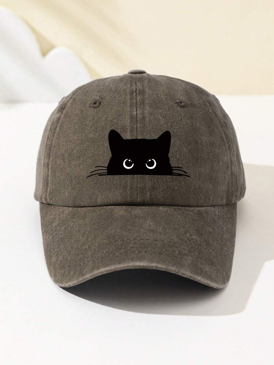 1 Stück Damen Baseballkappe mit weißer Katzenaugen-Grafik, süßes Tier-Muster, verstellbarer Schirm, atmungsaktiv, geeignet für Outdoor-Sport, Camping, Reisen, Geschenk, Sommer, Strand, Hut