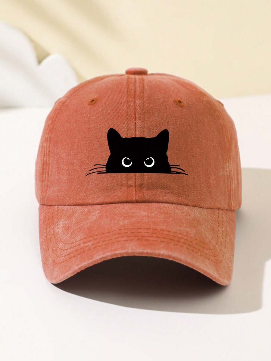 1 Stück Damen Baseballkappe mit weißer Katzenaugen-Grafik, süßes Tier-Muster, verstellbarer Schirm, atmungsaktiv, geeignet für Outdoor-Sport, Camping, Reisen, Geschenk, Sommer, Strand, Hut