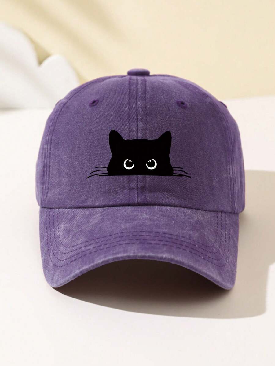 1 Stück Damen Baseballkappe mit weißer Katzenaugen-Grafik, süßes Tier-Muster, verstellbarer Schirm, atmungsaktiv, geeignet für Outdoor-Sport, Camping, Reisen, Geschenk, Sommer, Strand, Hut