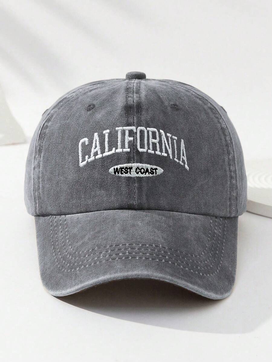 MAKEFGE 1 Stück Unisex Lässig Mode CALIFORNIA bestickte, verwaschene UV-Schutz verstellbare weiche Baseballkappe für den Outdoor-Gebrauch, passend für tägliches Outfit und Halloween