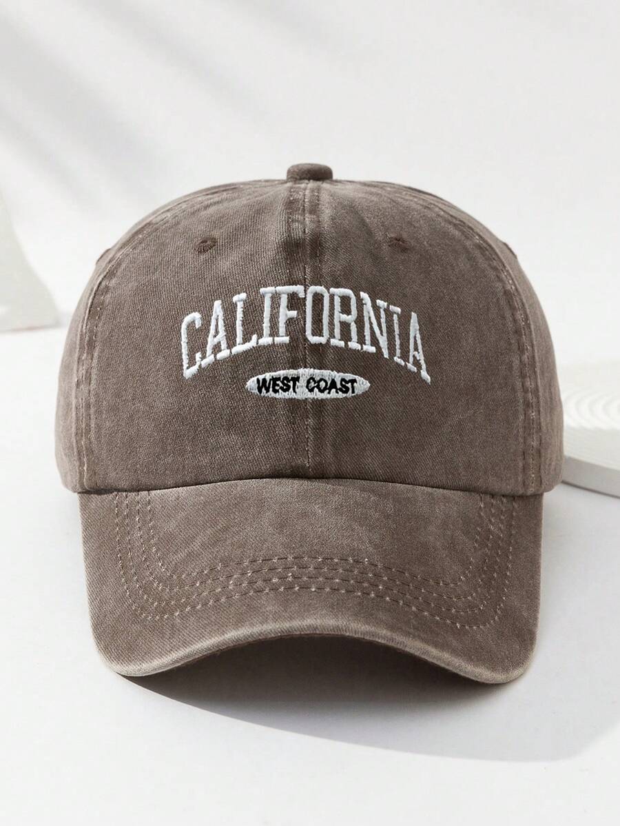 MAKEFGE 1 Stück Unisex Lässig Mode CALIFORNIA bestickte, verwaschene UV-Schutz verstellbare weiche Baseballkappe für den Outdoor-Gebrauch, passend für tägliches Outfit und Halloween