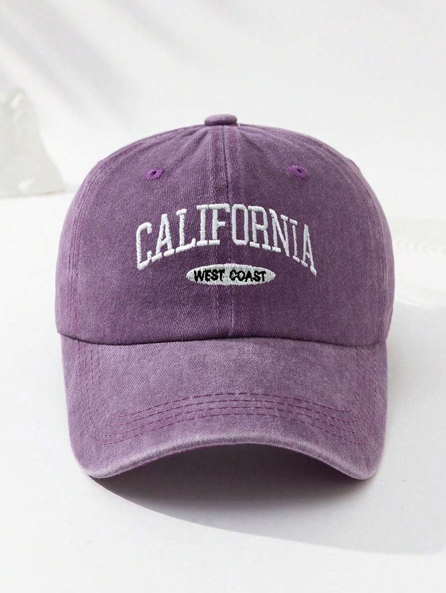 MAKEFGE 1 Stück Unisex Lässig Mode CALIFORNIA bestickte, verwaschene UV-Schutz verstellbare weiche Baseballkappe für den Outdoor-Gebrauch, passend für tägliches Outfit und Halloween