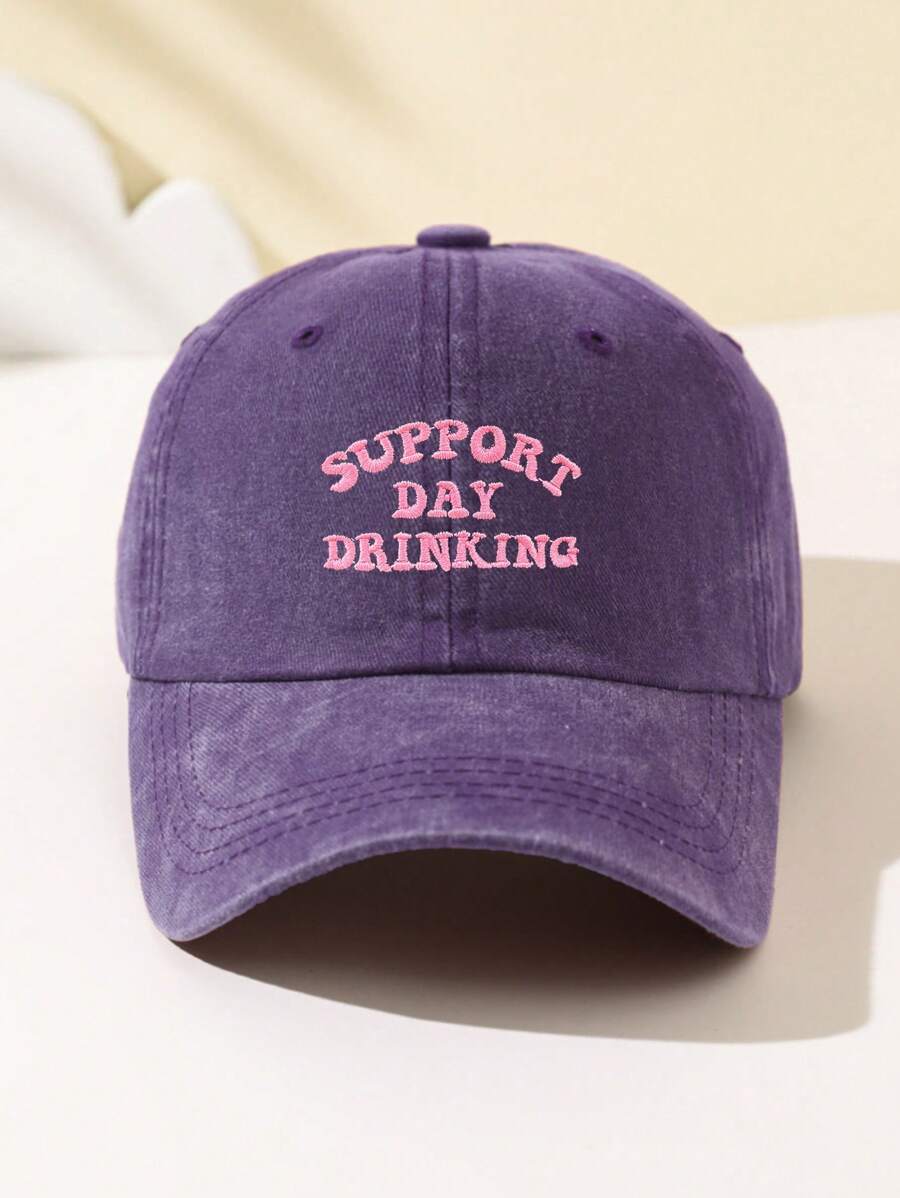 1 Stück modische Softtop-Baseballkappe für Damen mit gesticktem Text "SUPPORT DAY DRINKING", verstellbar, atmungsaktiv, geeignet für Outdoor-Sport, Camping, Strand, Urlaubsgeschenk