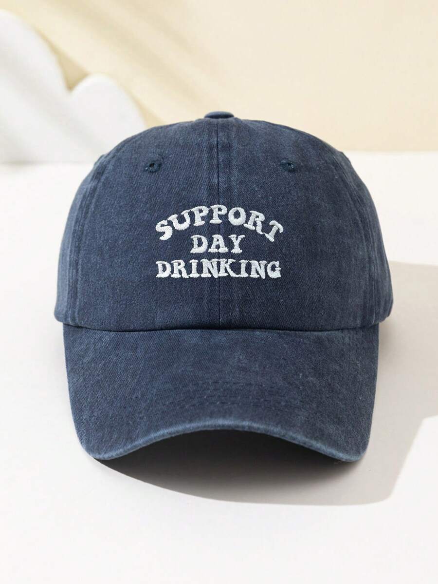 1 Stück modische Softtop-Baseballkappe für Damen mit gesticktem Text "SUPPORT DAY DRINKING", verstellbar, atmungsaktiv, geeignet für Outdoor-Sport, Camping, Strand, Urlaubsgeschenk