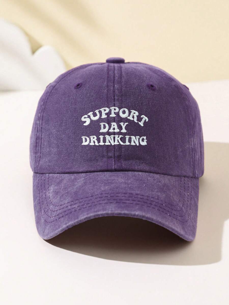 1 Stück modische Softtop-Baseballkappe für Damen mit gesticktem Text "SUPPORT DAY DRINKING", verstellbar, atmungsaktiv, geeignet für Outdoor-Sport, Camping, Strand, Urlaubsgeschenk