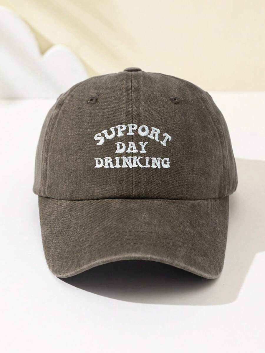 1 Stück modische Softtop-Baseballkappe für Damen mit gesticktem Text "SUPPORT DAY DRINKING", verstellbar, atmungsaktiv, geeignet für Outdoor-Sport, Camping, Strand, Urlaubsgeschenk