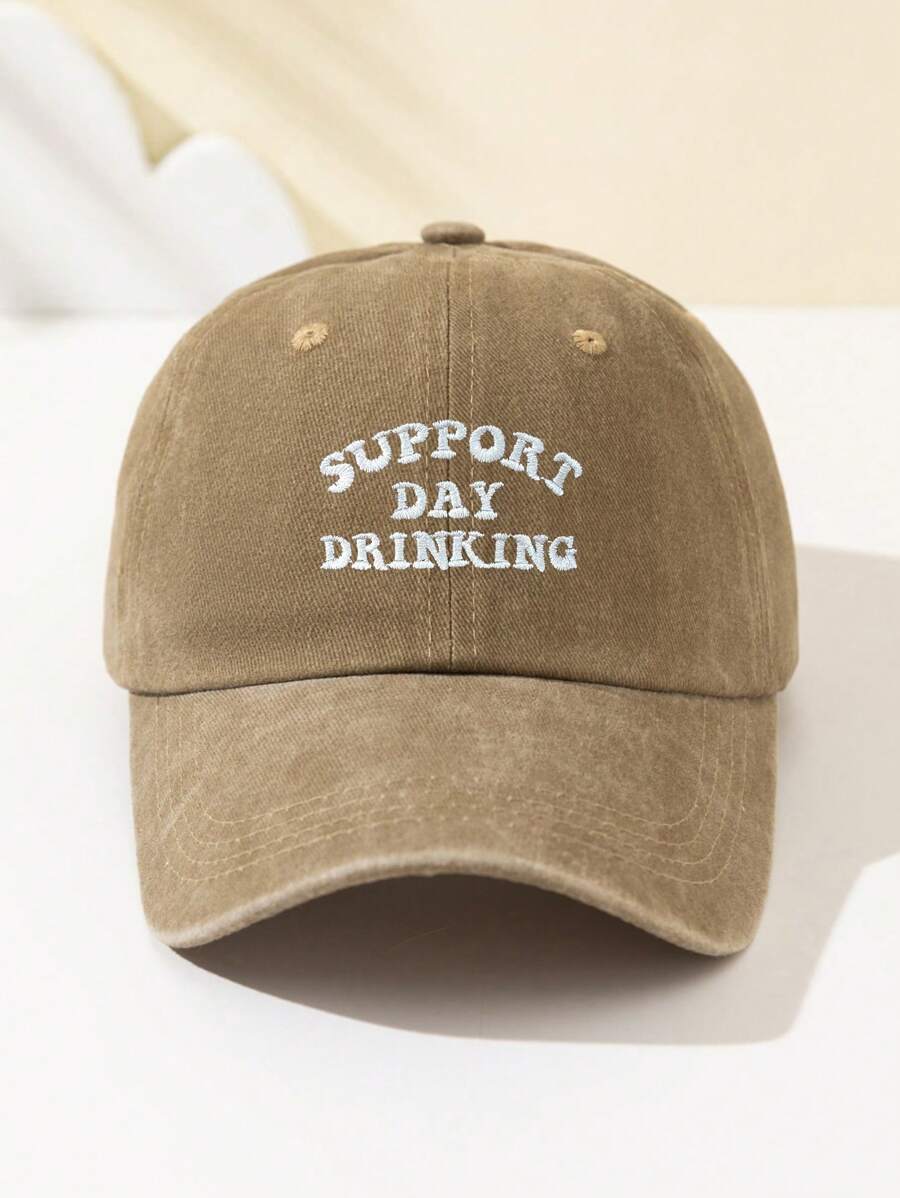 1 Stück modische Softtop-Baseballkappe für Damen mit gesticktem Text "SUPPORT DAY DRINKING", verstellbar, atmungsaktiv, geeignet für Outdoor-Sport, Camping, Strand, Urlaubsgeschenk