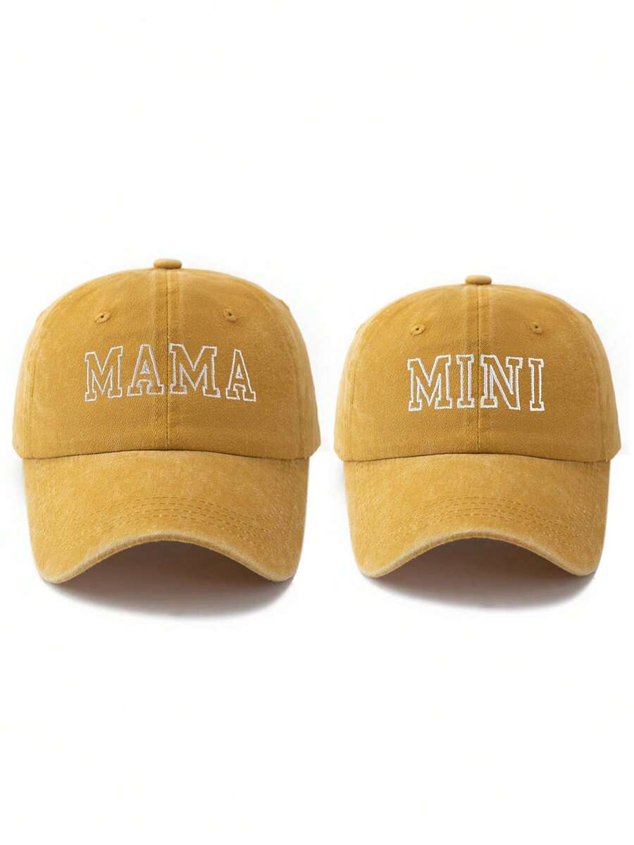 MAKEFGE 2 Stücke Frauen Mode Bestickter "MAMA" Buchstabe verstellbarer Mini Lässig Sonnenhut für Outdoor Alltag Kombinationen