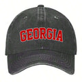 Georgia Text In Red Washed Baseball Hats