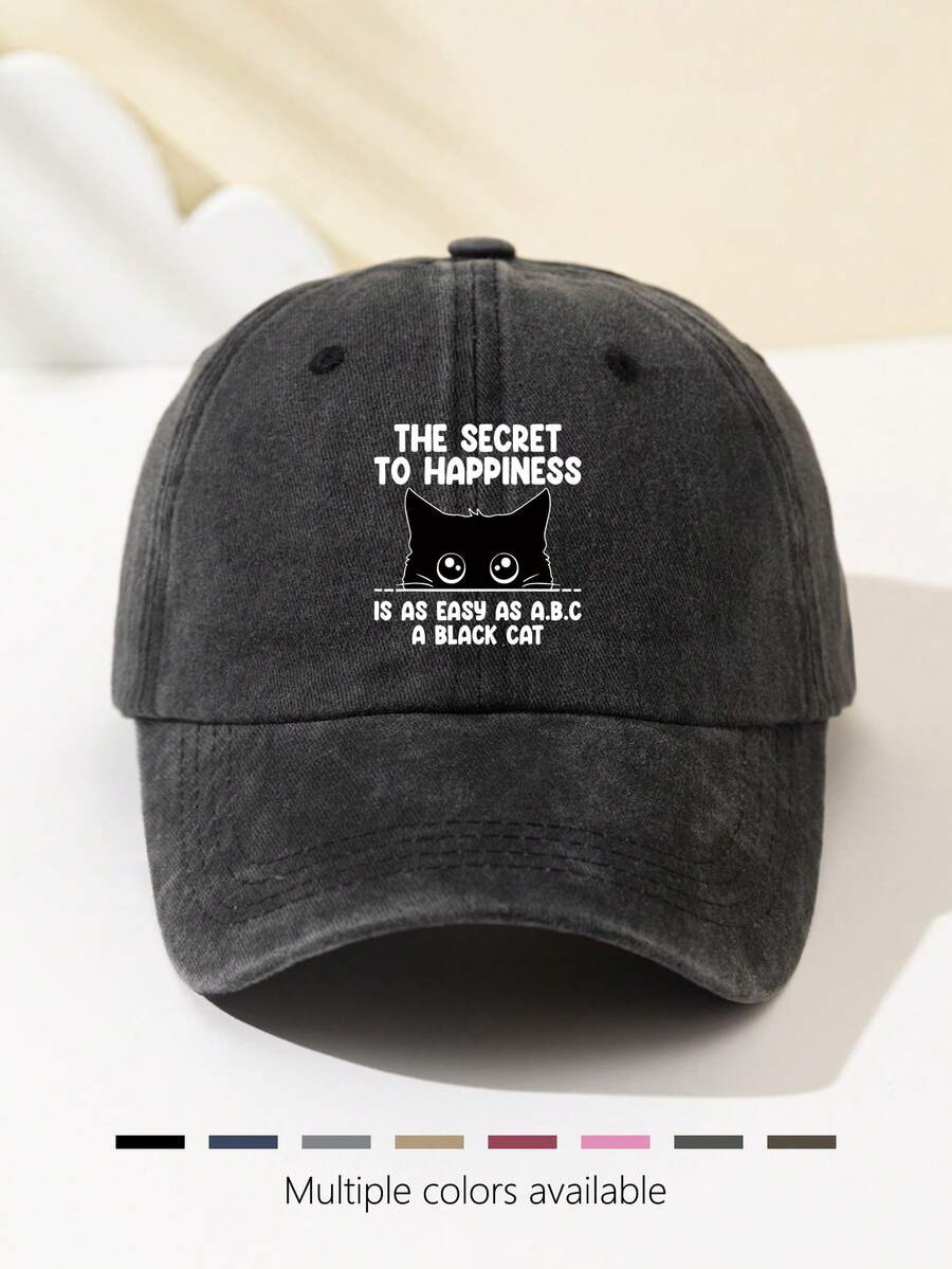 1 Stück Damen-Baseballkappe mit Halbmond- und Katzen-Print, weiches Oberteil, süßes Tiermuster, verstellbare Kappenkrempe für Outdoor, Sport, Camping, Urlaub, Weihnachtsgeschenk