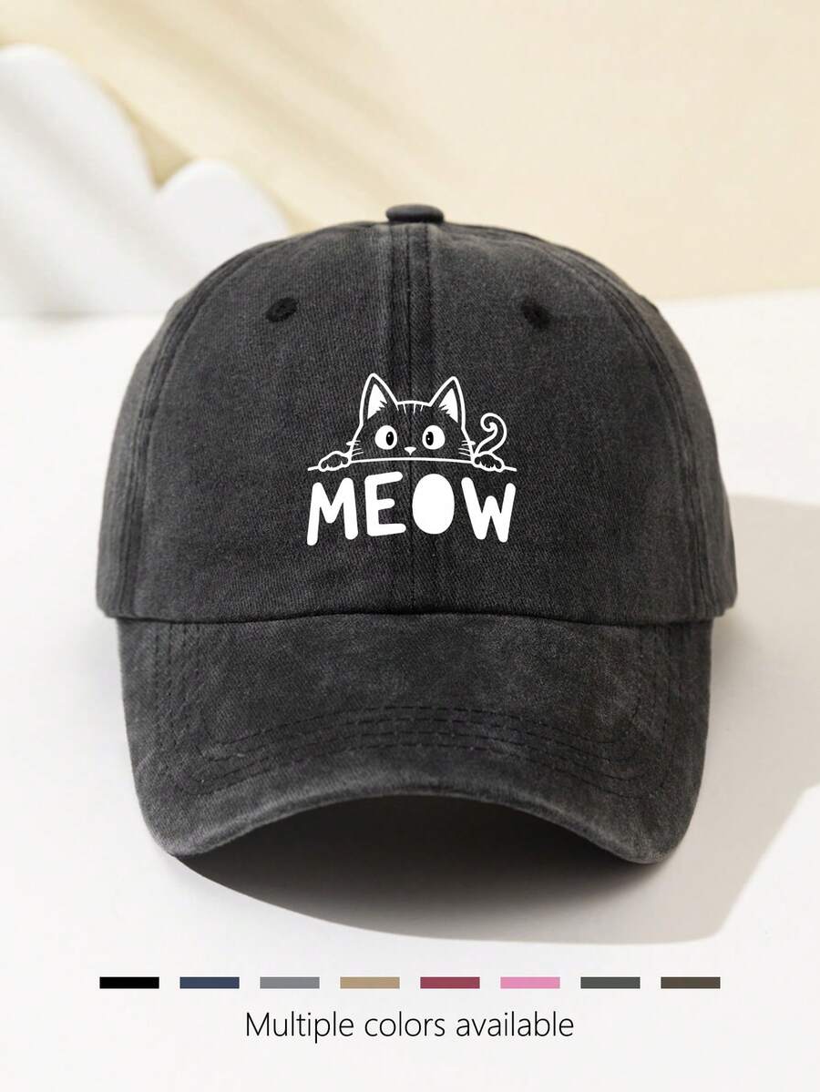 1 Stück Damen-Baseballkappe mit Halbmond- und Katzen-Print, weiches Oberteil, süßes Tiermuster, verstellbare Kappenkrempe für Outdoor, Sport, Camping, Urlaub, Weihnachtsgeschenk