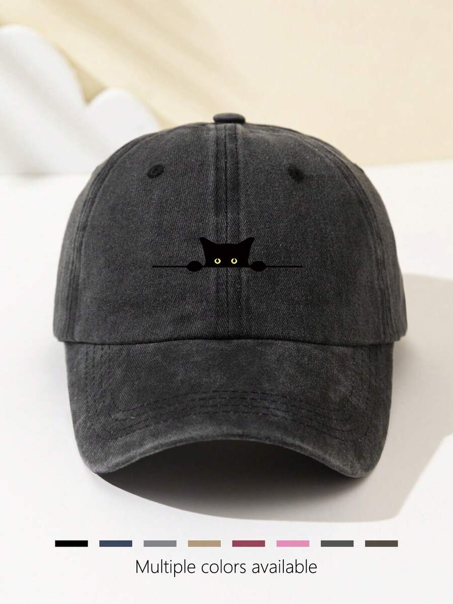 1 Stück Damen-Baseballkappe mit Halbmond- und Katzen-Print, weiches Oberteil, süßes Tiermuster, verstellbare Kappenkrempe für Outdoor, Sport, Camping, Urlaub, Weihnachtsgeschenk