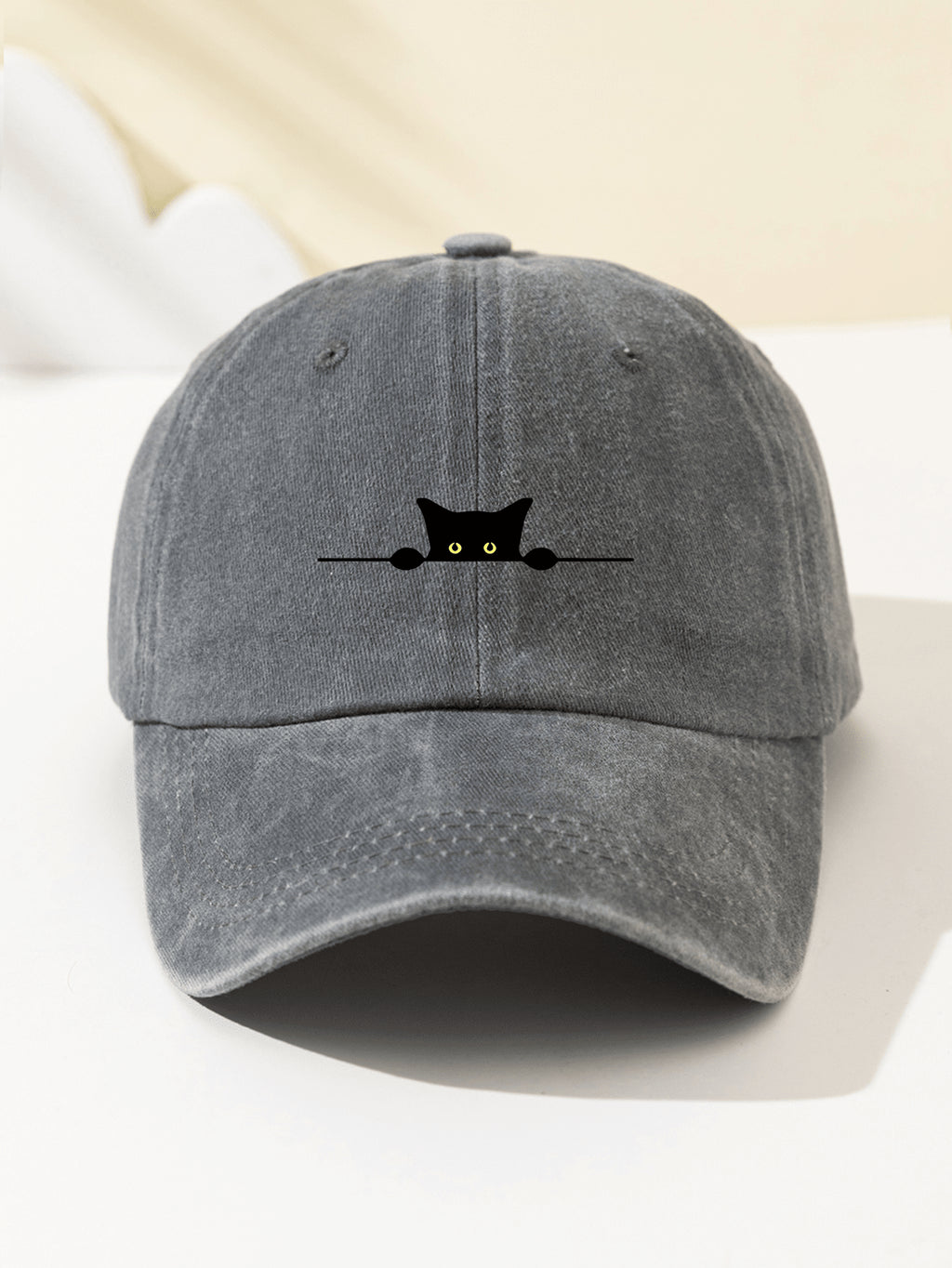 1 Stück Damen-Baseballkappe mit Halbmond- und Katzen-Print, weiches Oberteil, süßes Tiermuster, verstellbare Kappenkrempe für Outdoor, Sport, Camping, Urlaub, Weihnachtsgeschenk