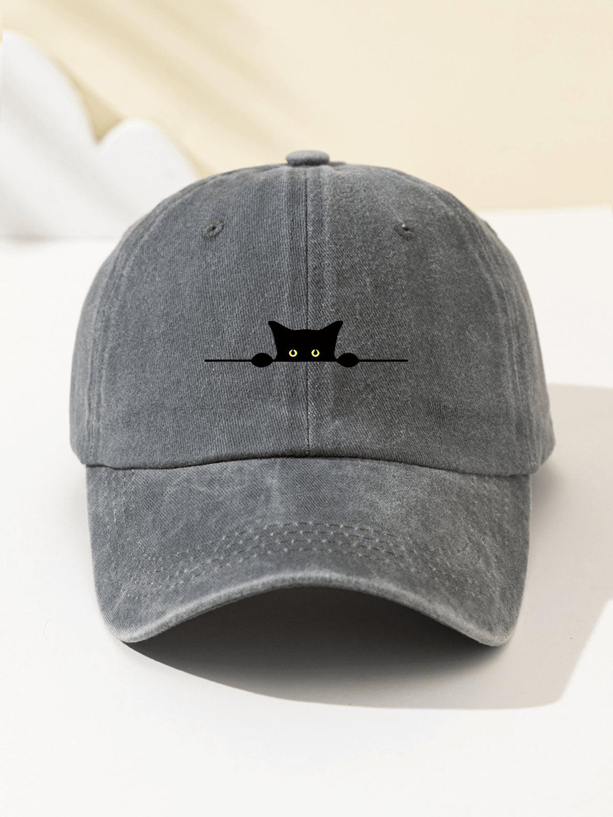 1 Stück Damen-Baseballkappe mit Halbmond- und Katzen-Print, weiches Oberteil, süßes Tiermuster, verstellbare Kappenkrempe für Outdoor, Sport, Camping, Urlaub, Weihnachtsgeschenk
