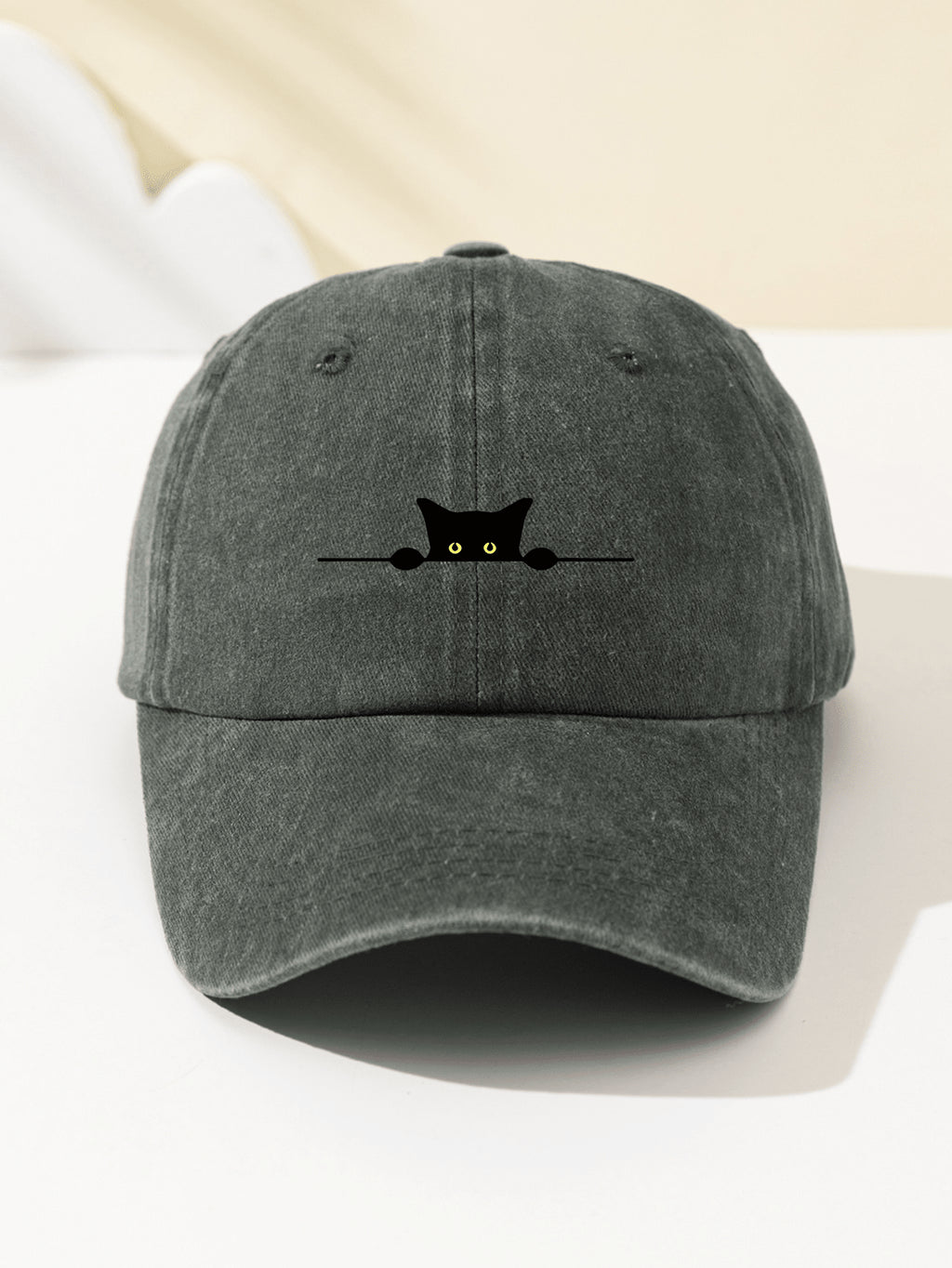 1 Stück Damen-Baseballkappe mit Halbmond- und Katzen-Print, weiches Oberteil, süßes Tiermuster, verstellbare Kappenkrempe für Outdoor, Sport, Camping, Urlaub, Weihnachtsgeschenk