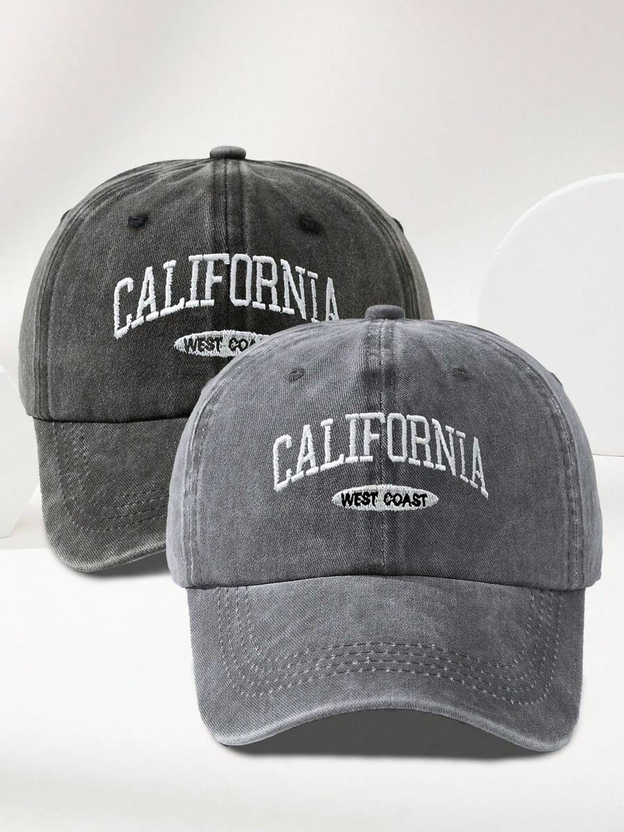 MAKEFGE 1 Stück Unisex Lässig Mode CALIFORNIA bestickte, verwaschene UV-Schutz verstellbare weiche Baseballkappe für den Outdoor-Gebrauch, passend für tägliches Outfit und Halloween