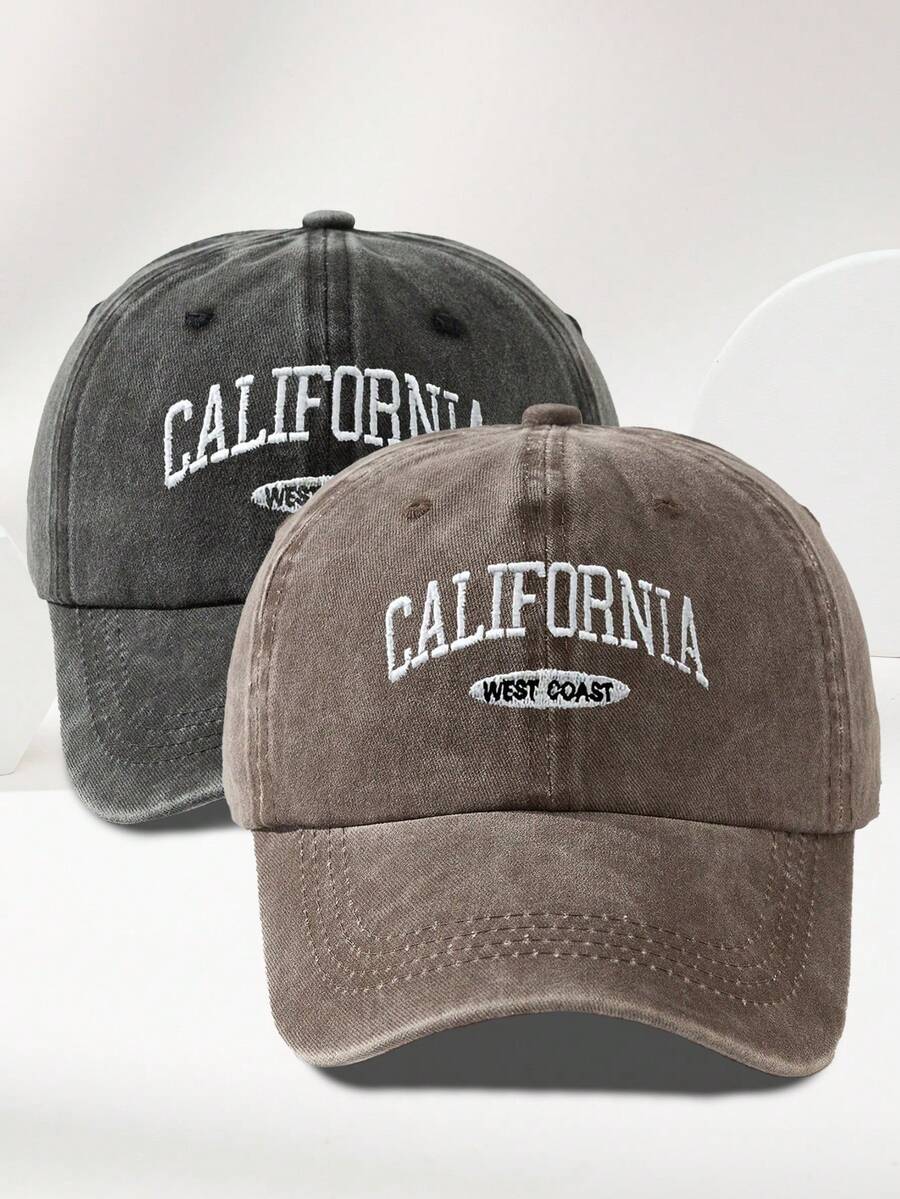MAKEFGE 1 Stück Unisex Lässig Mode CALIFORNIA bestickte, verwaschene UV-Schutz verstellbare weiche Baseballkappe für den Outdoor-Gebrauch, passend für tägliches Outfit und Halloween