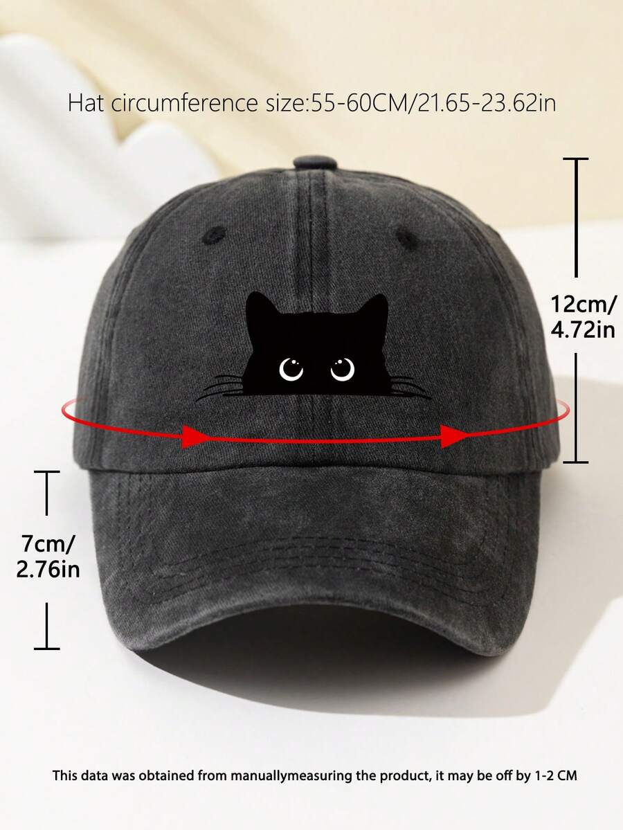 1 Stück Damen Baseballkappe mit weißer Katzenaugen-Grafik, süßes Tier-Muster, verstellbarer Schirm, atmungsaktiv, geeignet für Outdoor-Sport, Camping, Reisen, Geschenk, Sommer, Strand, Hut