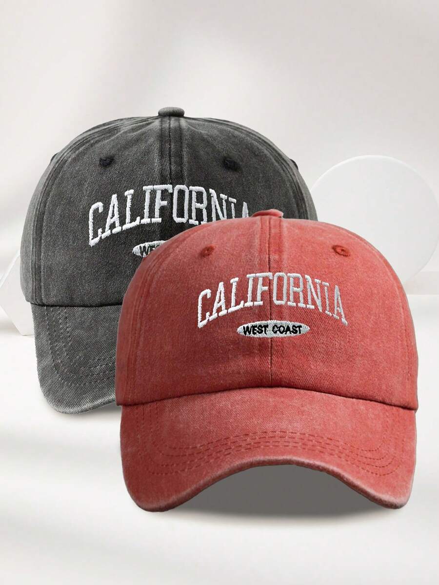 MAKEFGE 1 Stück Unisex Lässig Mode CALIFORNIA bestickte, verwaschene UV-Schutz verstellbare weiche Baseballkappe für den Outdoor-Gebrauch, passend für tägliches Outfit und Halloween