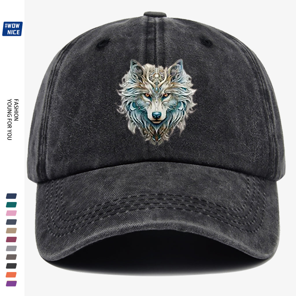 1pc Wolf Head Art Print Baseball Cap, Personalized Animal Pattern Design, Unisex Duckbill Hat, Wearing Makes You Look Slimmer And Smaller Face, Adjustable Size, Fashion Street Style, Daily Casual Versatile, Outdoor Activities, Shopping, Parties