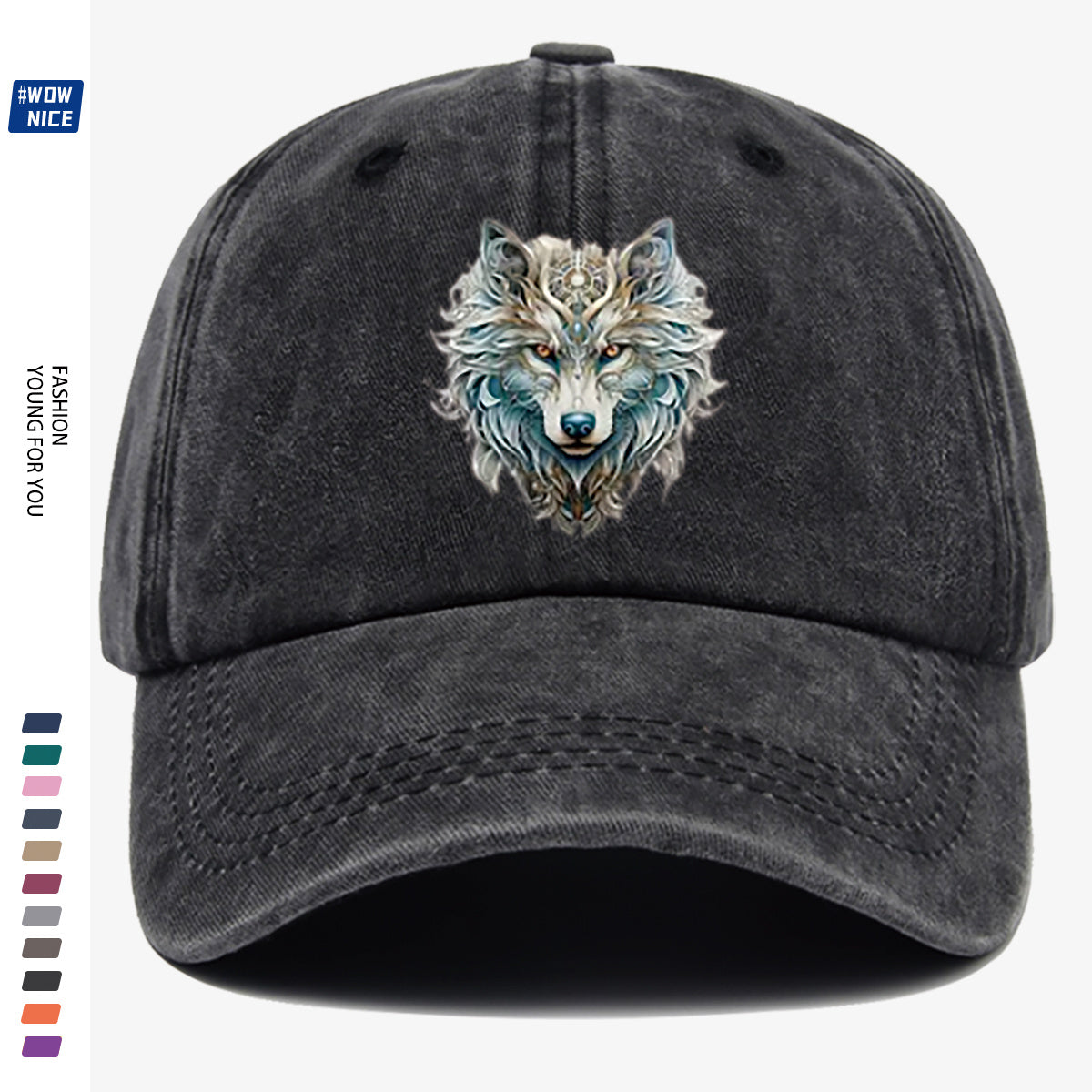 1pc Wolf Head Art Print Baseball Cap, Personalized Animal Pattern Design, Unisex Duckbill Hat, Wearing Makes You Look Slimmer And Smaller Face, Adjustable Size, Fashion Street Style, Daily Casual Versatile, Outdoor Activities, Shopping, Parties
