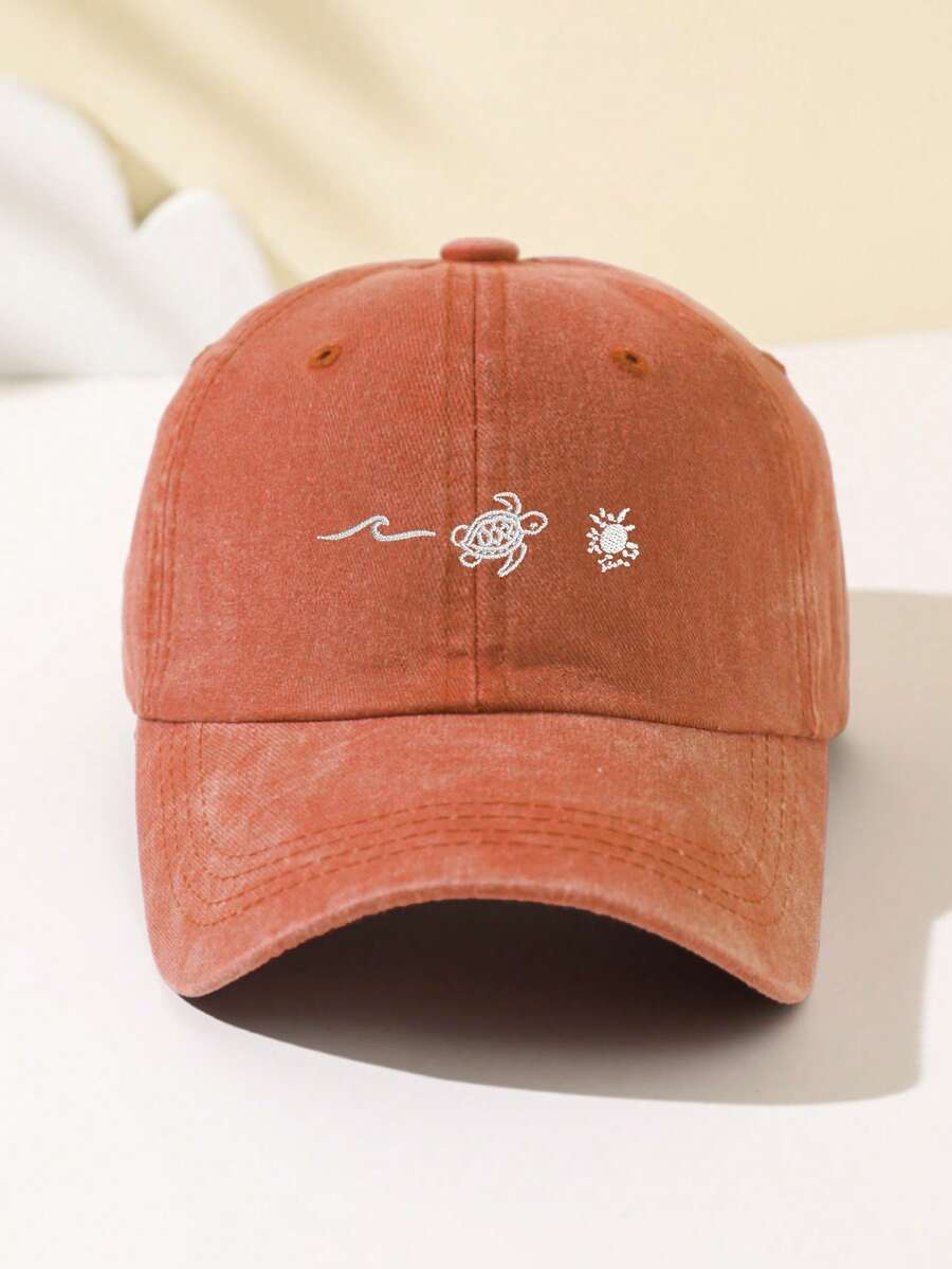 1 Stück Damen Baseballkappe aus weichem Material mit besticktem Meereswellen- und Meeresschildkrötenmuster, atmungsaktiv und modisch, verstellbarer Schirm, geeignet für Alltag, Party, Urlaub, Outdoor-Sport, Trucker Hut
