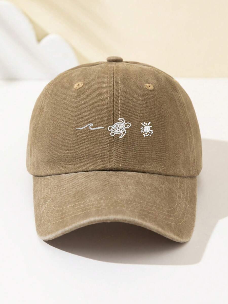 1 Stück Damen Baseballkappe aus weichem Material mit besticktem Meereswellen- und Meeresschildkrötenmuster, atmungsaktiv und modisch, verstellbarer Schirm, geeignet für Alltag, Party, Urlaub, Outdoor-Sport, Trucker Hut